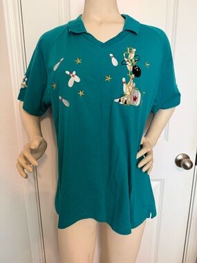 Betty Bowler Teal Bowling Embroidered USBC Polo